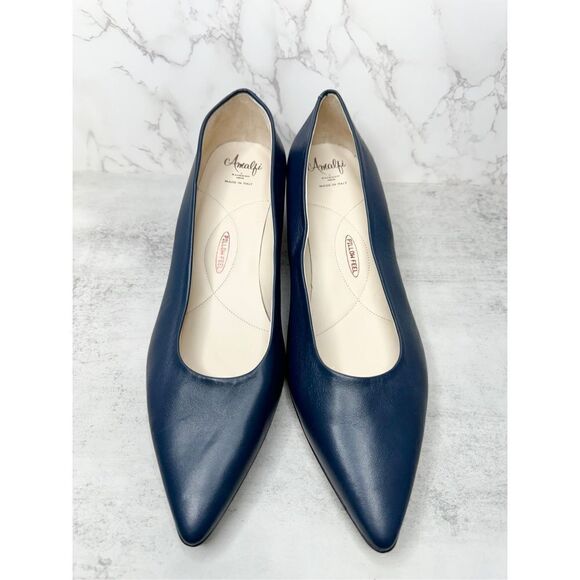 Amalfi Pumps Womens Size 12.5 Blue Pavone Slip On Leather Pointed Toe‎ Heels New - Picture 3 of 13